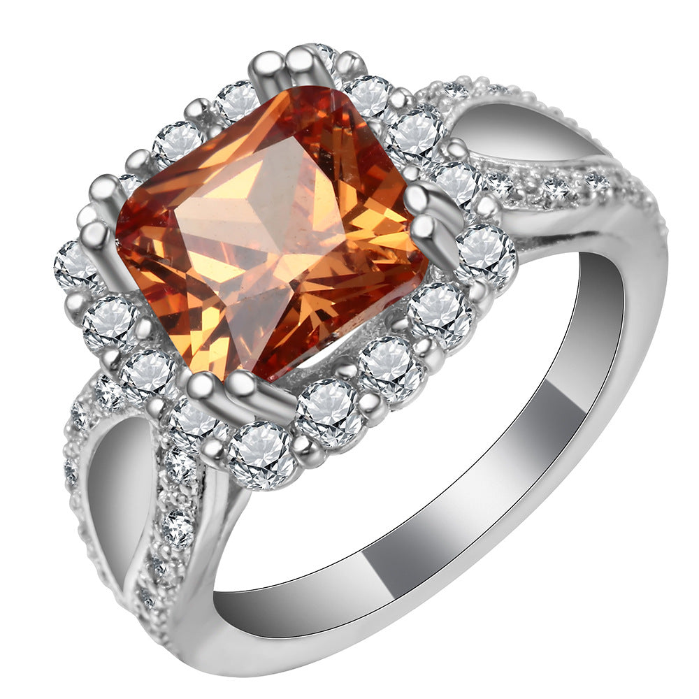 Orange Cushion CZ Halo Split-Shank Ring