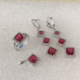 Ruby-Red Square CZ Tiered Drop Jewelry Set