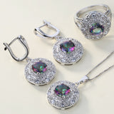 Rainbow Mystic Round CZ Halo Jewelry Set