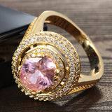 Pink Round CZ Double Halo Ring