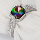 Rainbow Mystic Cushion CZ Pavé Ring