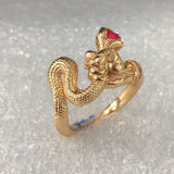 Coiled Snake Ruby-Red CZ Ring
