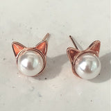 Pearl-Look Cat Ear Silver Stud Earrings