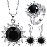 Black Round CZ Starburst Halo Jewelry Set