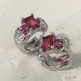 Emerald-Green Princess CZ Three-Stone Huggie Earrings