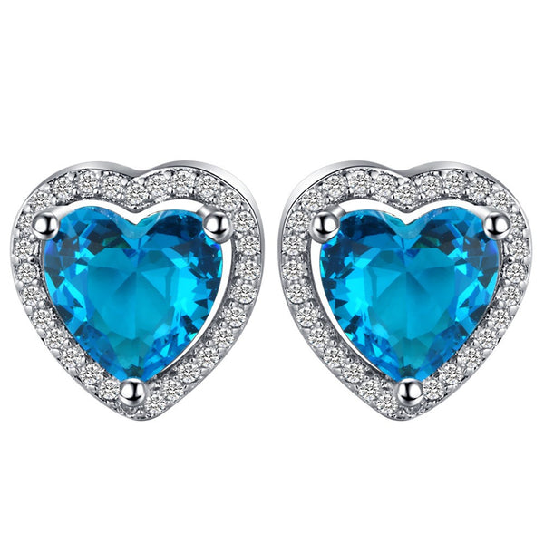 Aqua Heart CZ Halo Stud Earrings