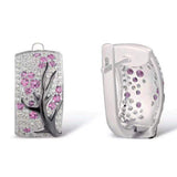 Pink CZ Cherry Blossom Tree Leverback Earrings