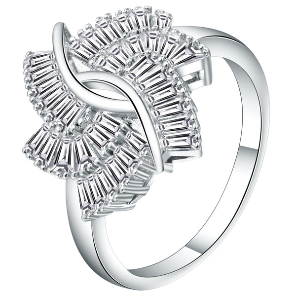 Baguette CZ Fan Wave Statement Ring