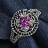 Fuchsia and Black CZ Circle Halo Ring