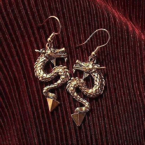 Coiled Dragon Drop Earrings
