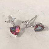 Rainbow Mystic Heart CZ Butterfly Drop Earrings