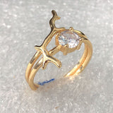 Branch Motif CZ Solitaire Open Ring