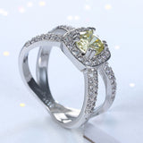 Yellow Cushion CZ Halo Crossover Ring