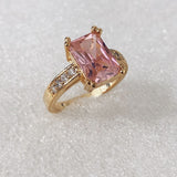 Pink Emerald-Cut CZ Solitaire Ring