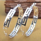 Silver Greek Key Cutout Large Hoop Earrings