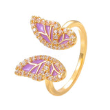 Purple Enamel Butterfly CZ Open Ring