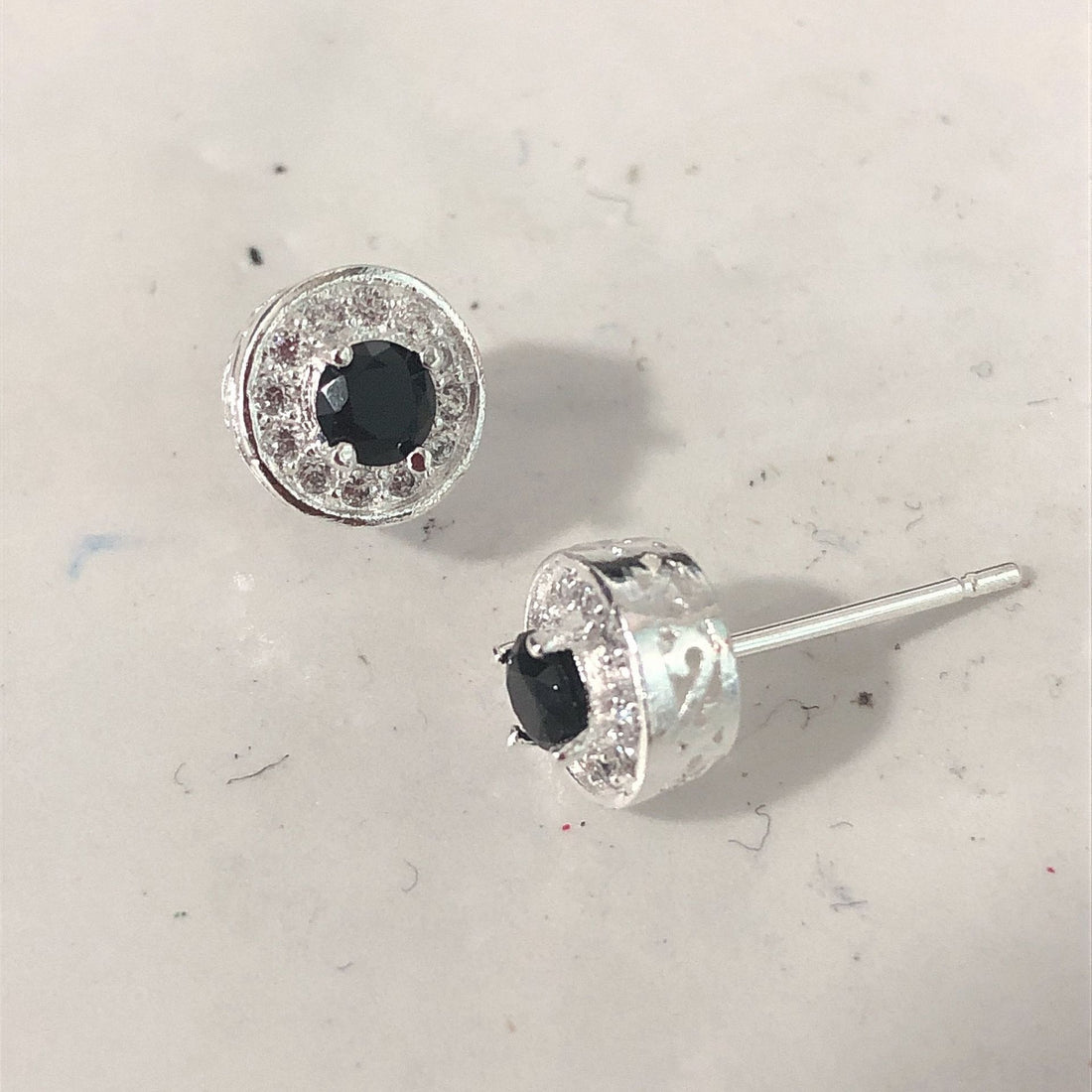 Sapphire-Blue Round CZ Halo Silver Stud Earrings