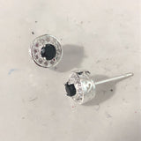 Sapphire-Blue Round CZ Halo Silver Stud Earrings