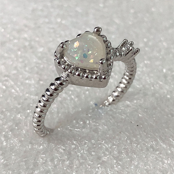 Opal-Look Heart Twisted Rope Band Ring
