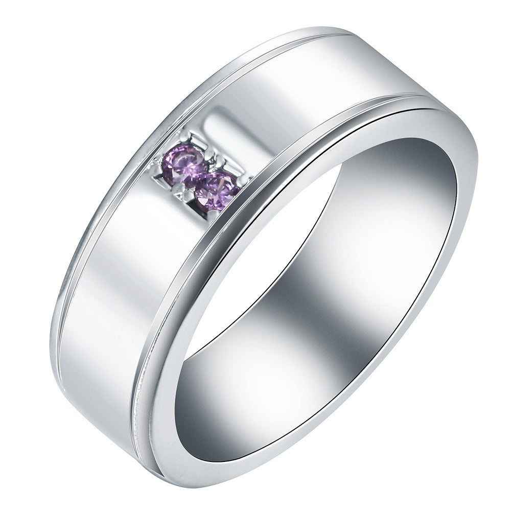 Purple Two-Stone Wide Men's Band Ring