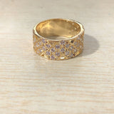 Gold Wide Lattice Pave CZ Band Ring