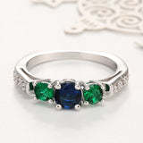 Sapphire-Blue and Green CZ Five-Stone Ring