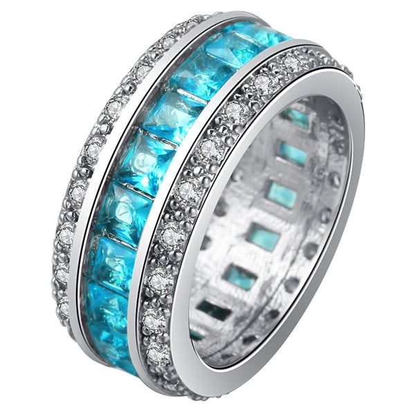 Aqua Princess CZ Channel Eternity Band