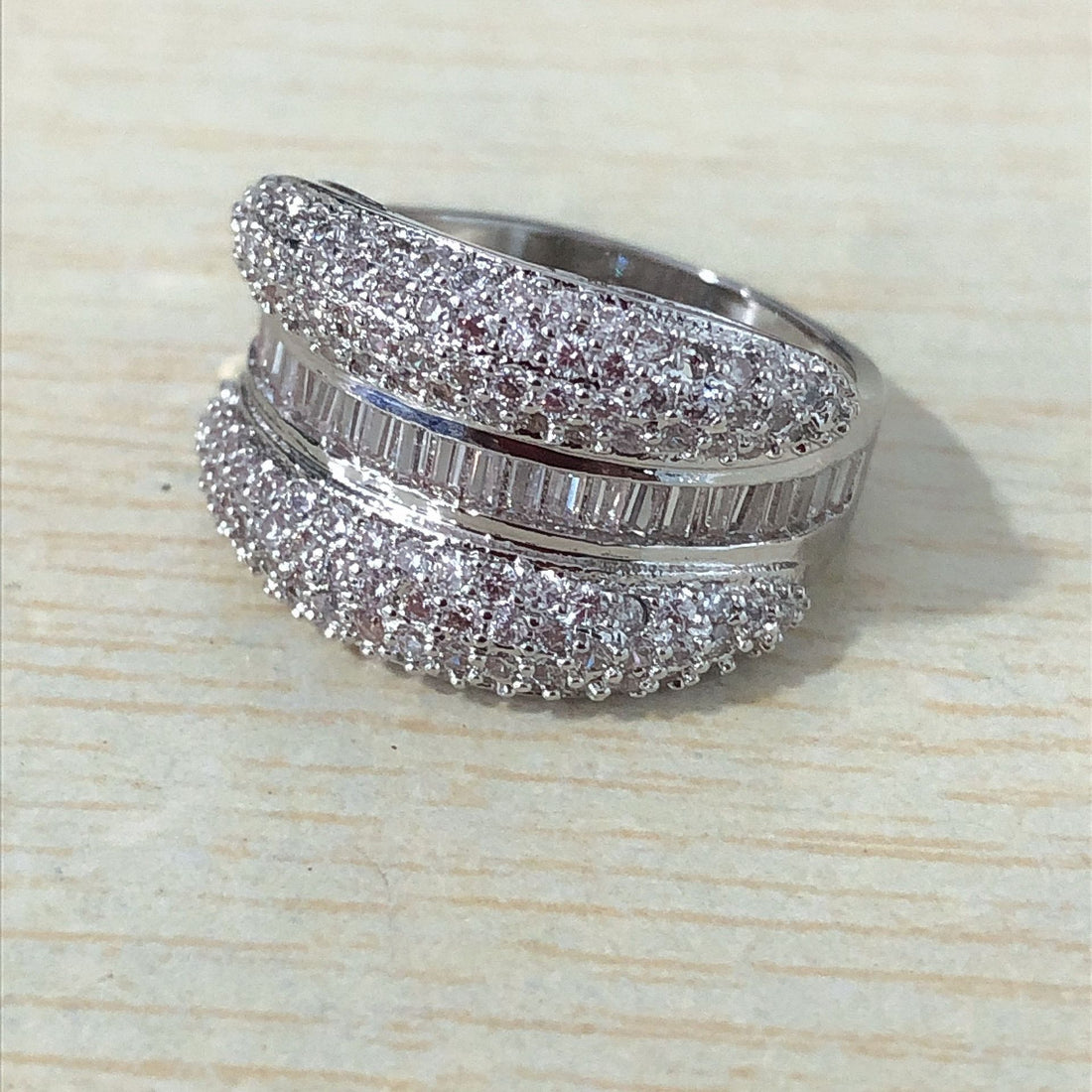 Pavé and Baguette CZ Double Wave Ring