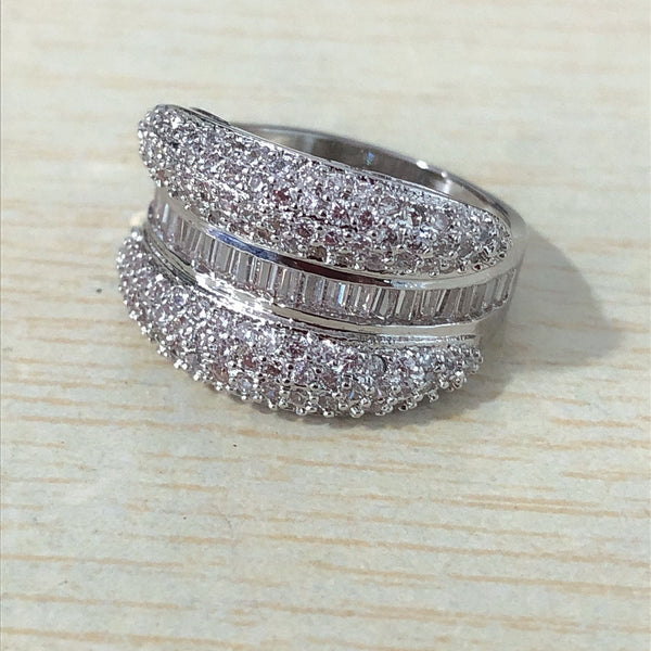 Pavé and Baguette CZ Double Wave Ring