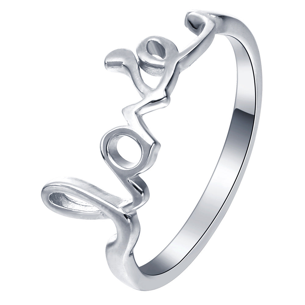 Silver Love Script Word Ring