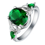 Emerald-Green Oval CZ Celtic Knot Three-Stone Ring