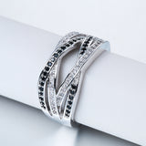 Black and Clear CZ Crossover Ring