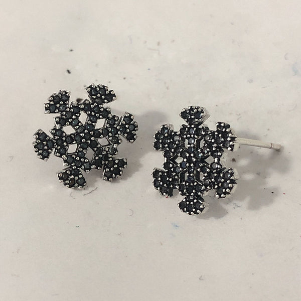 Black CZ Snowflake Stud Earrings