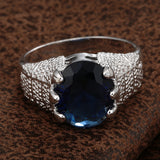 Sapphire-Blue Oval CZ Wide Pavé Ring