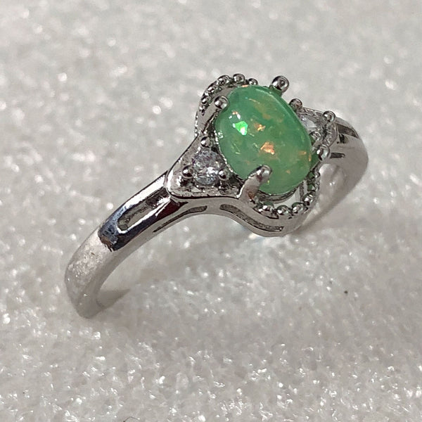 Green Opal-Look Oval Open Shank Ring