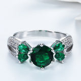 Emerald-Green Round CZ Pear Leaf Ring