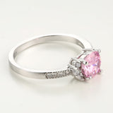 Pink Round CZ Solitaire Pave Ring