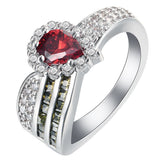 Ruby-Red Pear CZ Halo Crossover Ring