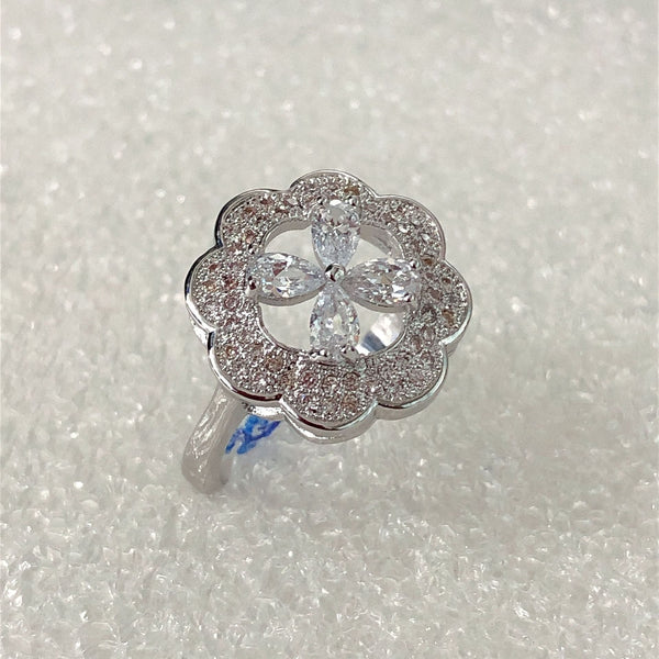 Pavé CZ Scalloped Flower Ring