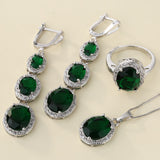 Emerald-Green Oval Halo Drop Jewelry Set