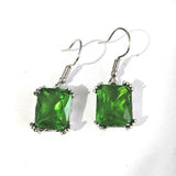 Ruby-Red Emerald-Cut CZ Hook Earrings