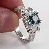 Teal Princess CZ Vintage Pavé Ring