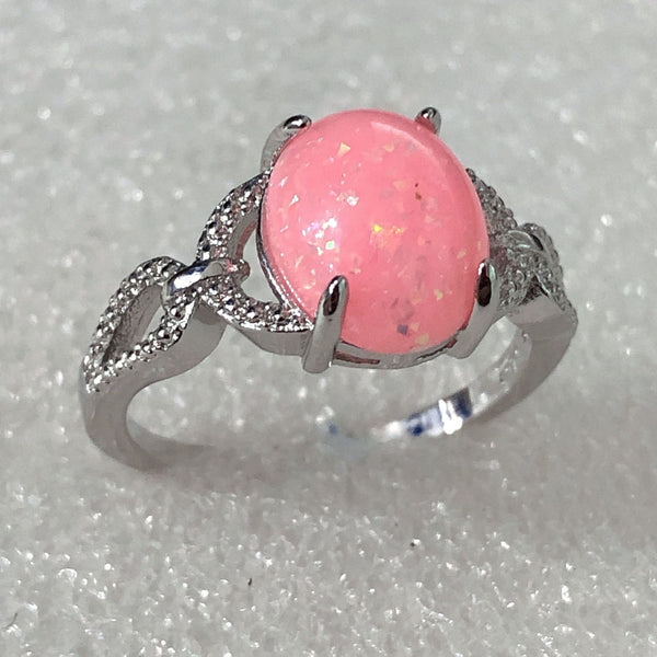 Pink Opal-Look Oval Pave Leaf Ring