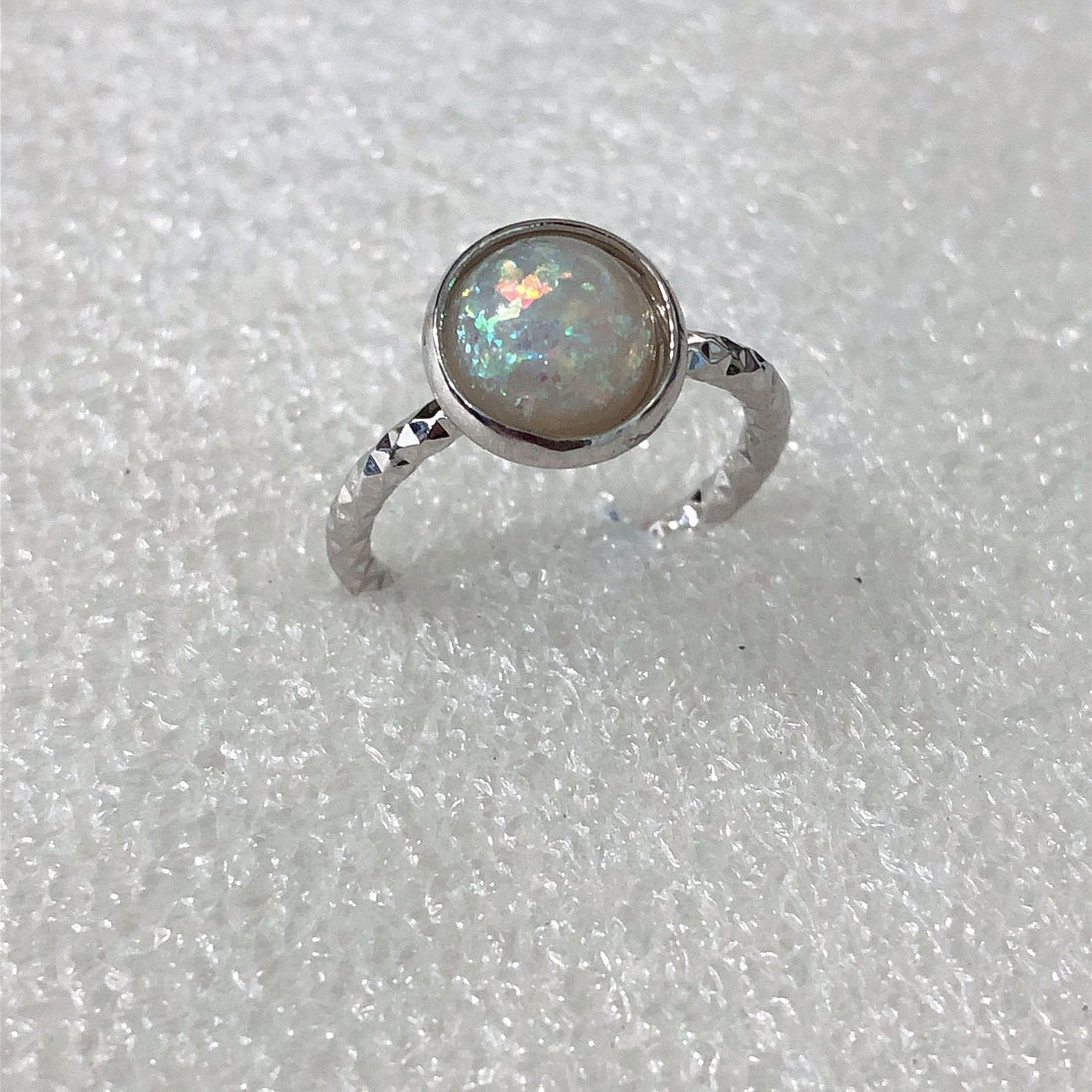 Dainty Opal-Look Round Bezel Ring
