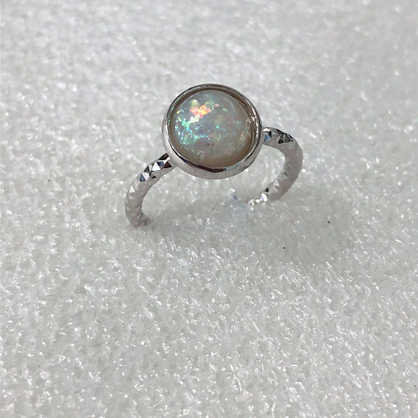 Dainty Opal-Look Round Bezel Ring