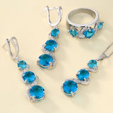 Aqua CZ Swirl Drop Jewelry Set