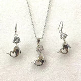 Dolphin Clear CZ Necklace and Earrings Set
