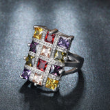 Multicolor Princess CZ Lattice Grid Ring