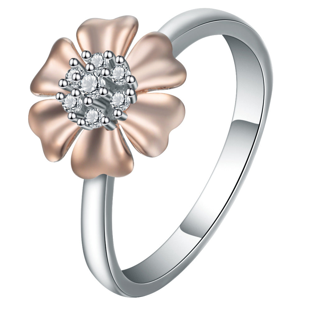 Two-Tone Flower Blossom CZ Ring
