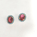 Pink Oval Turquoise-Look Beaded Stud Earrings